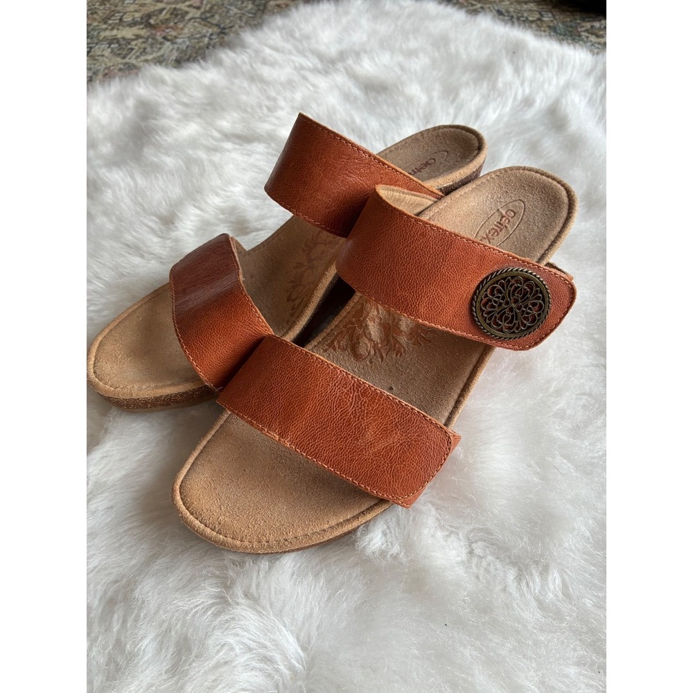 Aetrex Marilyn womens Brown Leather Cork Wedge Sandals Embellished Size 9/9.5 - Picture 6 of 6
